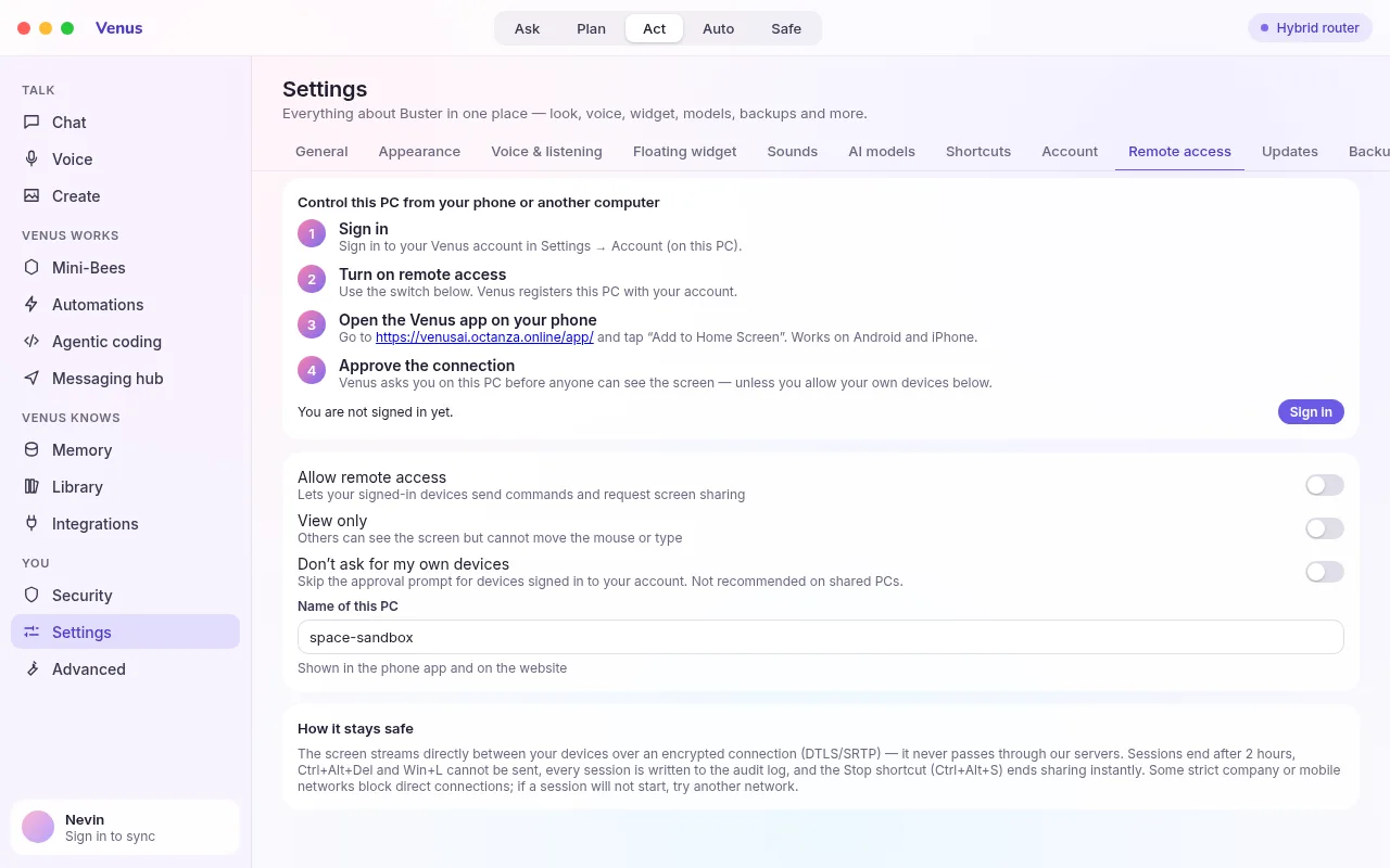 The Remote control settings with how-to steps